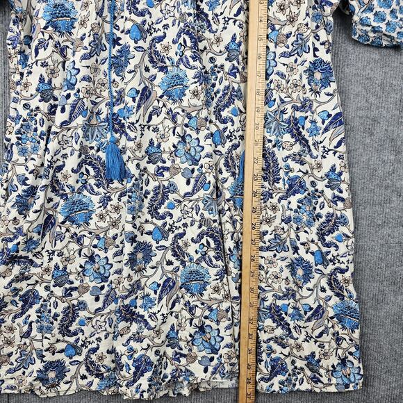 Knox Rose Dress Womens XL Blue Floral Boho Peasant Tassel Puff Sleeve Cottage - Picture 3 of 6
